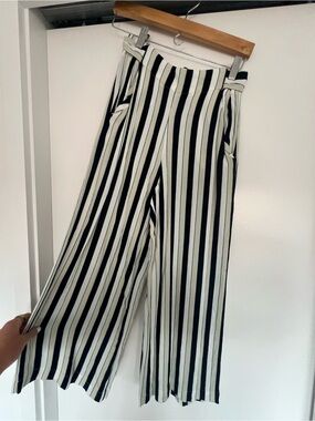 Wilfred Cream Pants with Black and Green Stripes